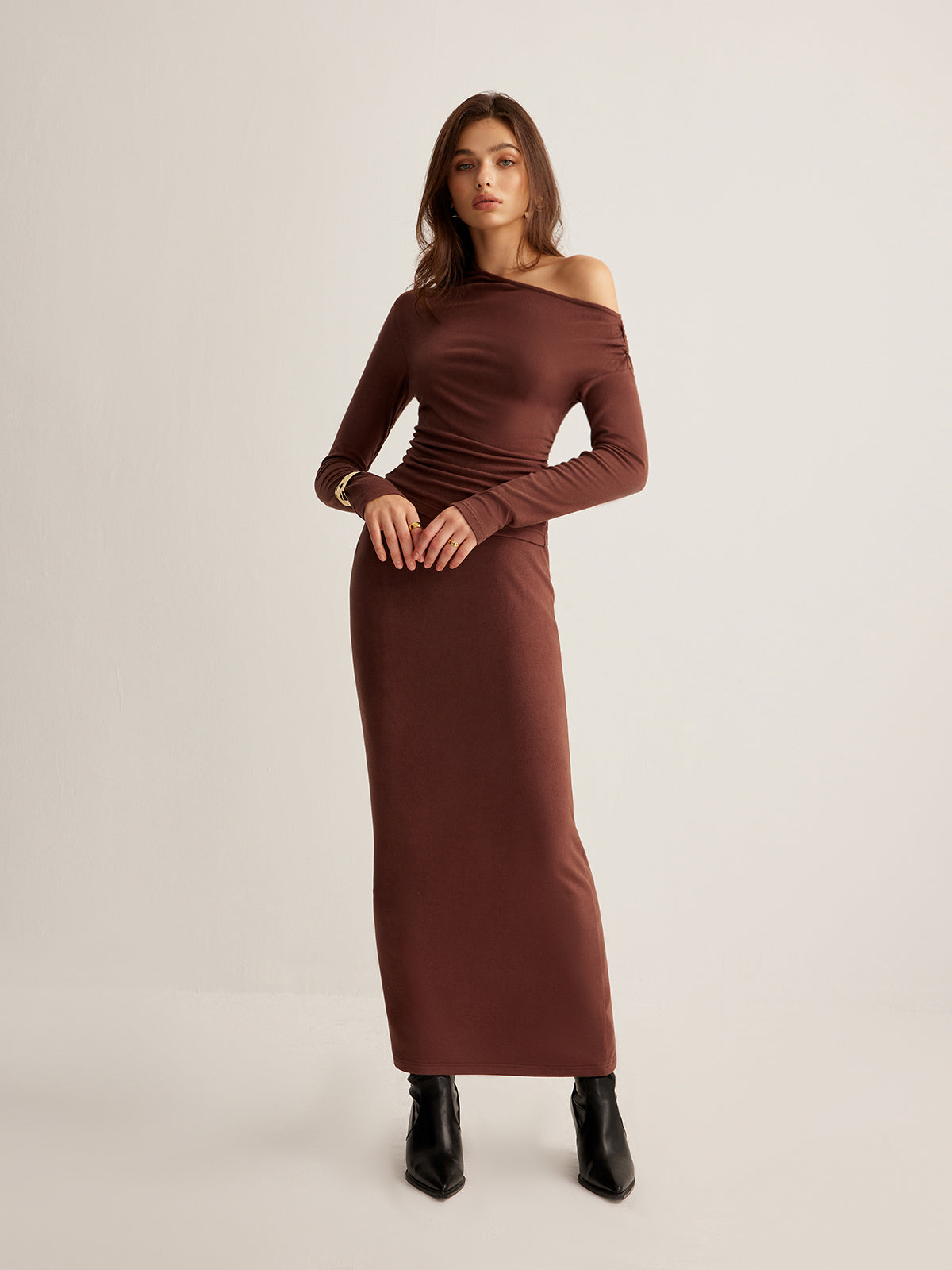 Asymmetrical Neck Slim Jersey Etek Takımı