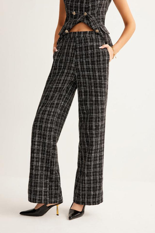 Casual Checked Tweed Pantolon