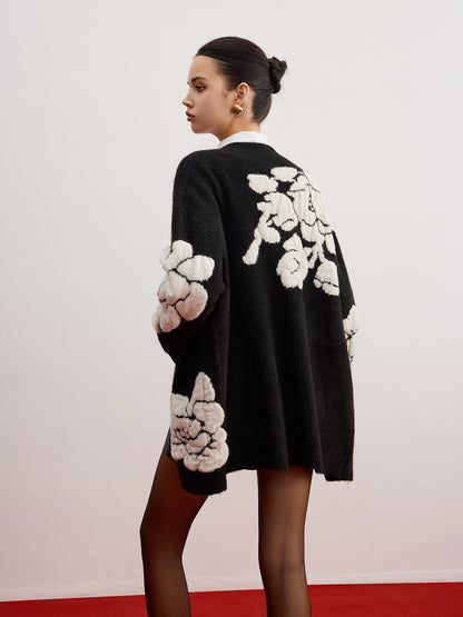 Wool-Blend Knit-Floral Hırka