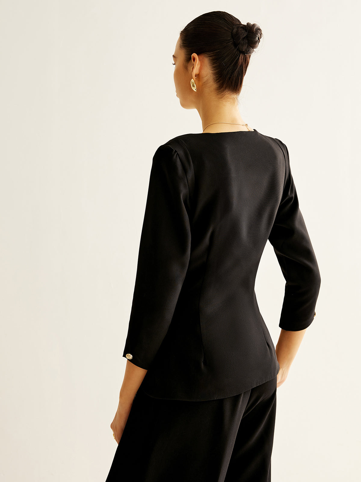 Square Neck Button Down Slit Bluz