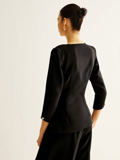 Square Neck Button Down Slit Bluz