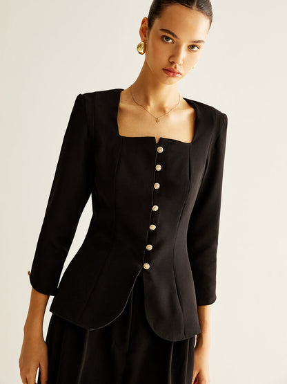 Square Neck Button Down Slit Bluz