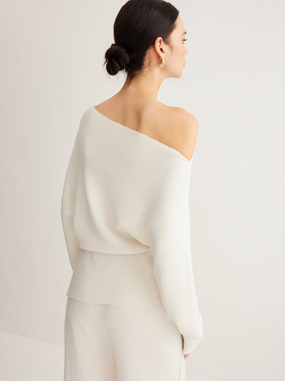 Wool-Blend Asymmetrical Neck Knit Üst