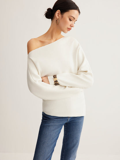 Wool-Blend Asymmetrical Neck Knit Üst