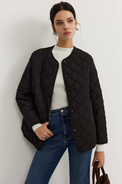 Plain Quilted Button Winter Atkılı Mont