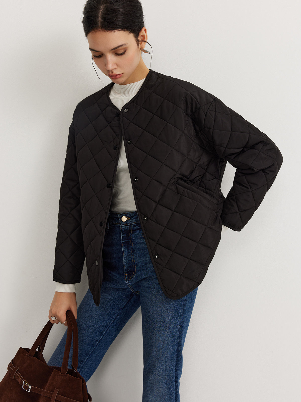 Plain Quilted Button Winter Atkılı Mont