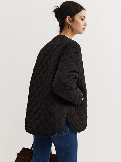 Plain Quilted Button Winter Atkılı Mont