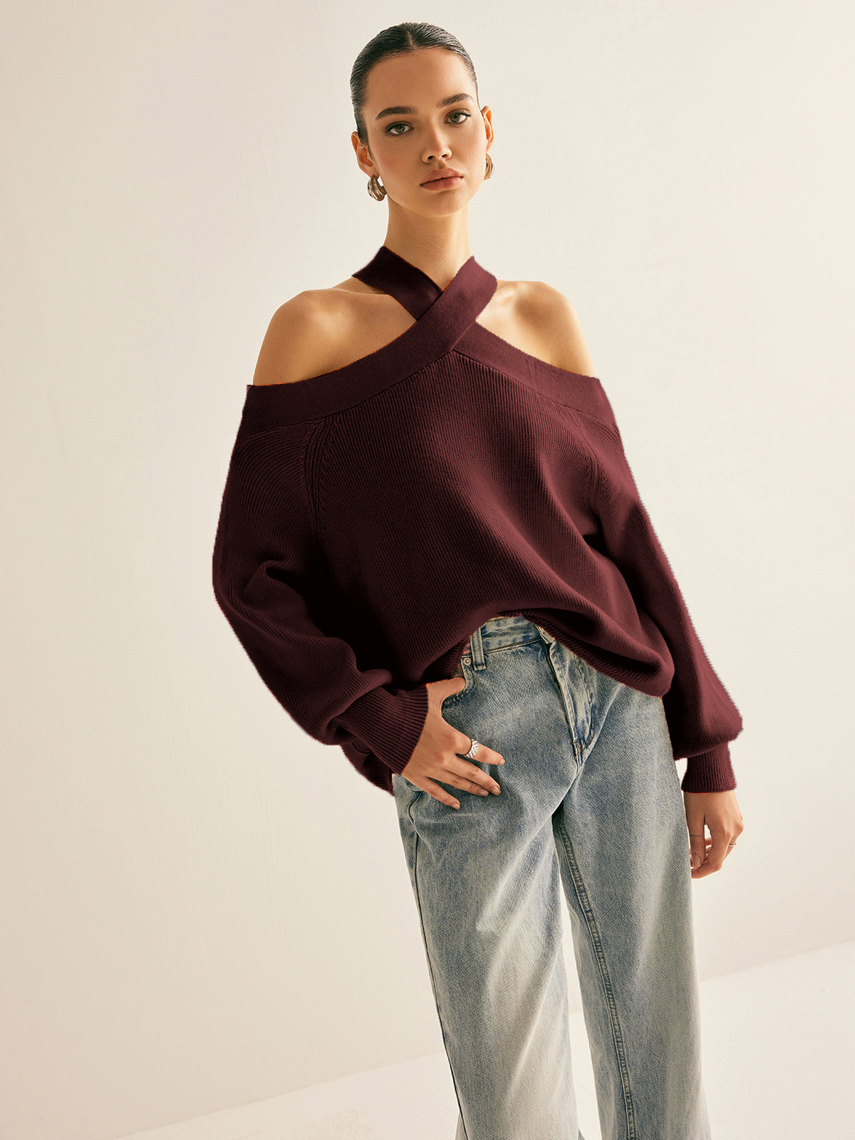 Cross-Over Collar Cold-Shoulder Kazak