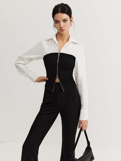 Two-Way Zip Color Block Polo Üst