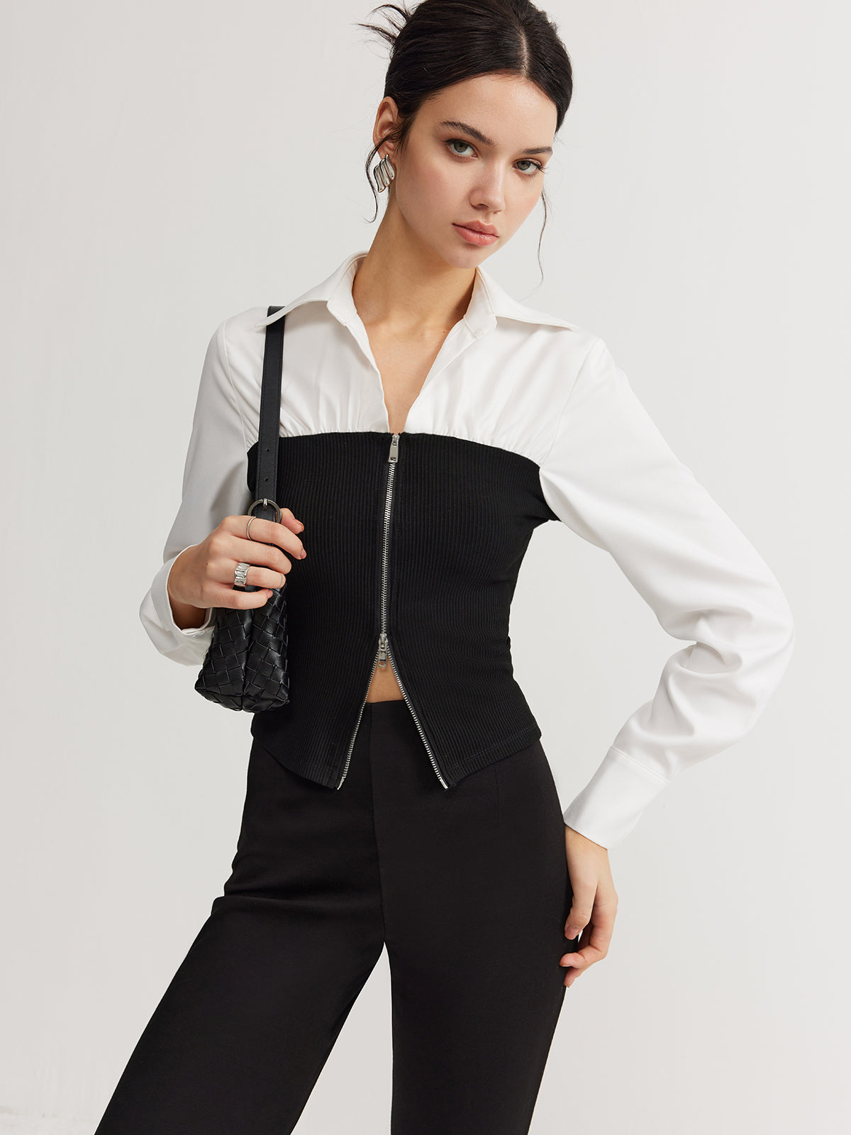 Two-Way Zip Color Block Polo Üst