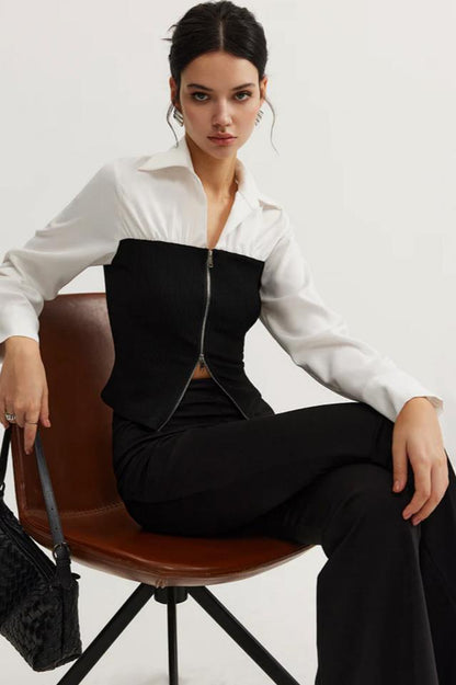 Two-Way Zip Color Block Polo Üst