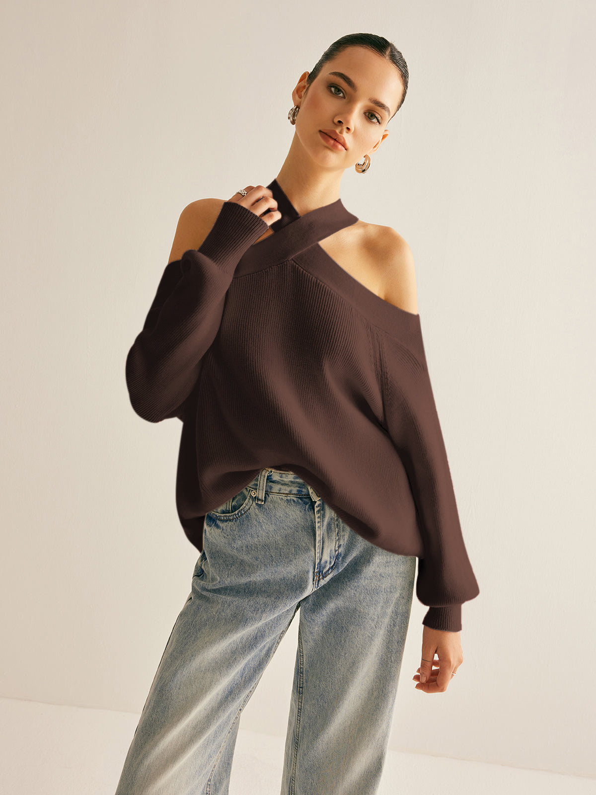 Cross-Over Collar Cold-Shoulder Kazak