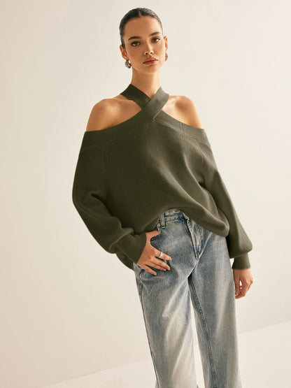 Cross-Over Collar Cold-Shoulder Kazak