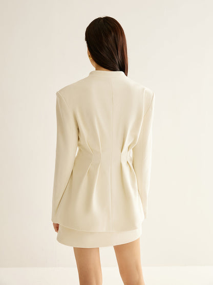 Elegant Pleated Button Blazer Ceket