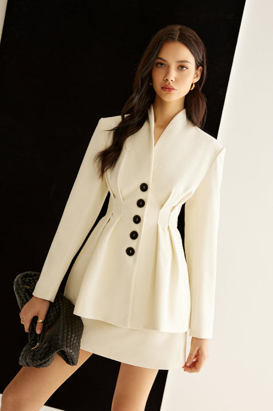 Elegant Pleated Button Blazer Ceket