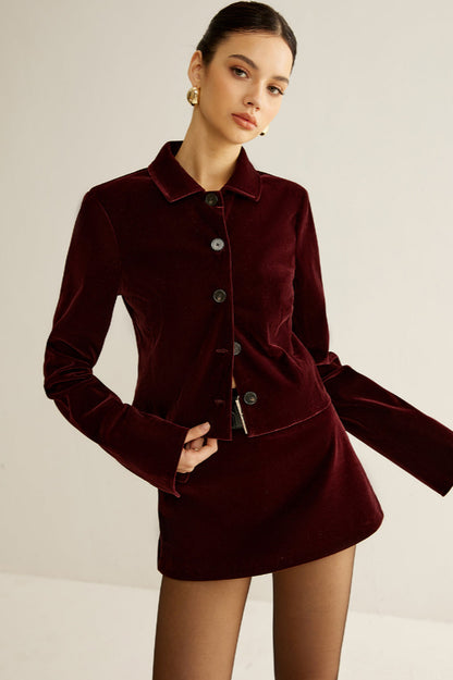 Velvet Lapel Short Blazer Ceket