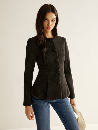 Pleated Button Slim Blazer Without Belt Ceket