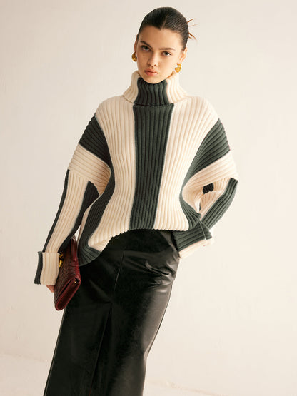 Ribbed Color Block Turtleneck Kazak