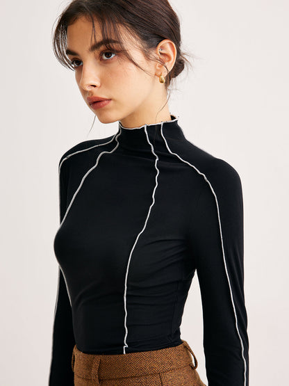 Lettuce Trim Contrast Piping Slim Bluz