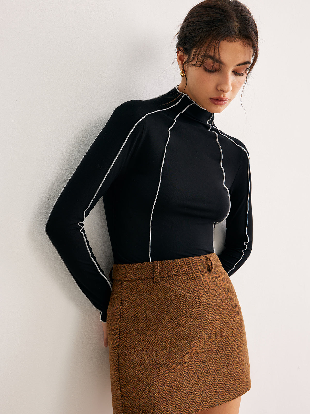 Lettuce Trim Contrast Piping Slim Bluz