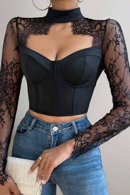 Cutout Lace Panel Corset Bluz