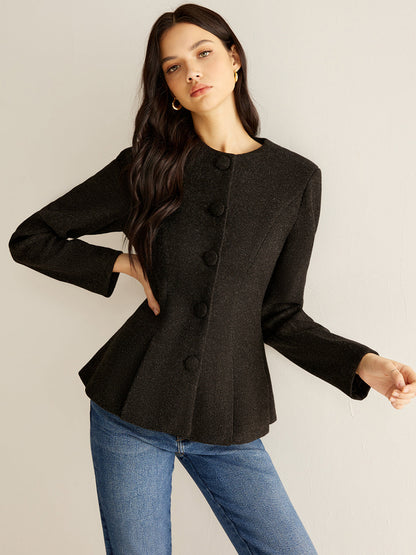 Pleated Button Slim Blazer Without Belt Ceket