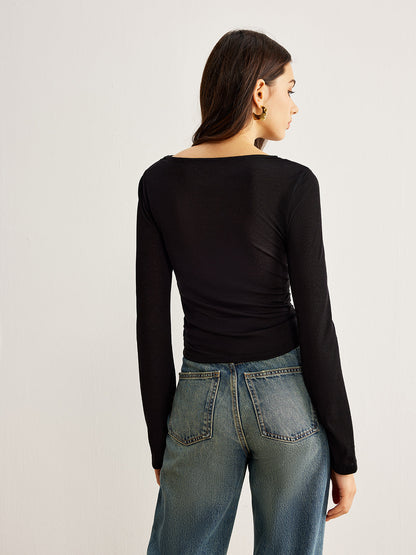 Bell Sleeve Side Button Jersey Üst