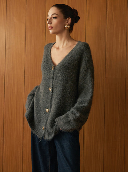 Wool-Blend Metal Button Knit Ceket