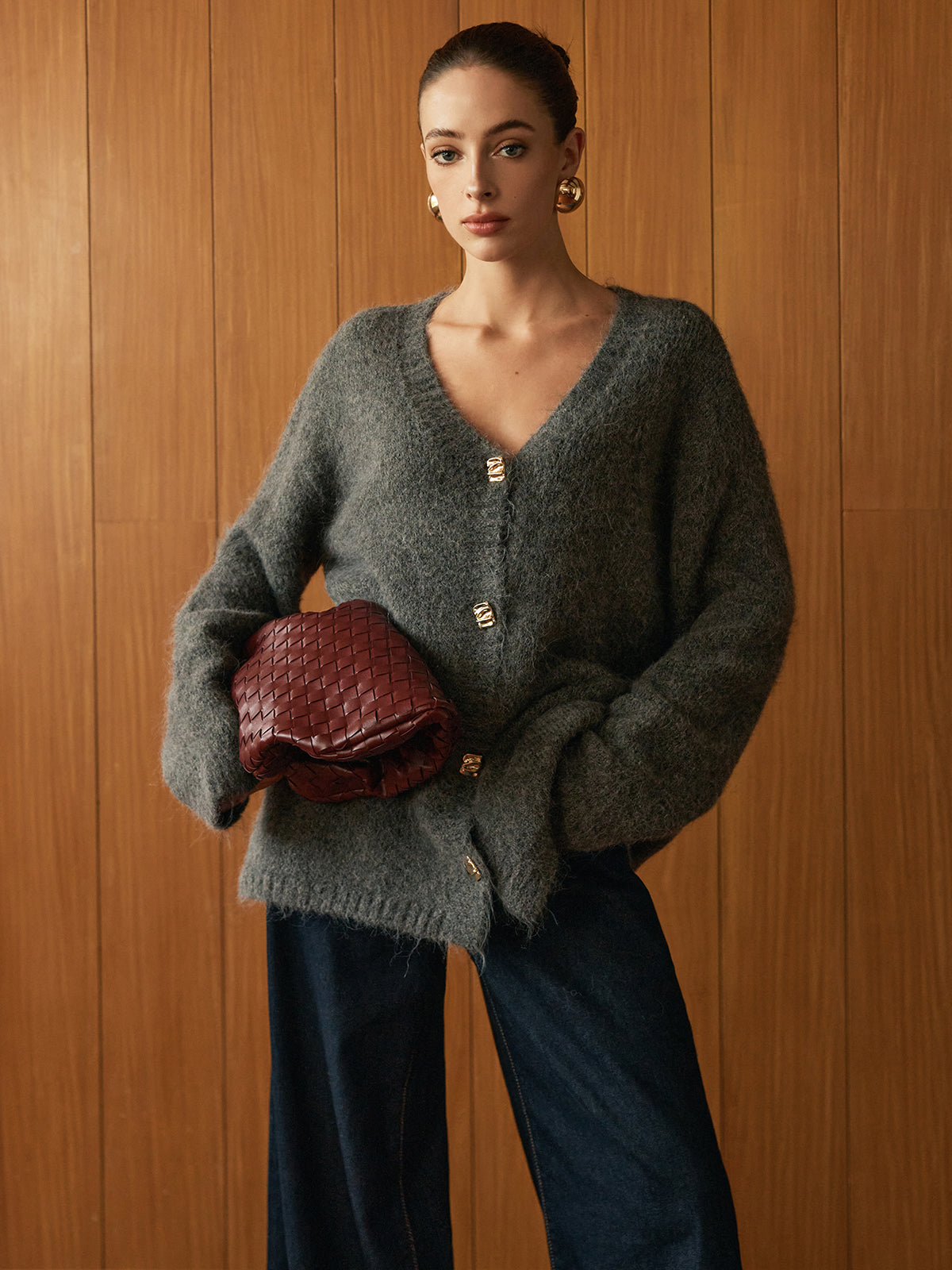 Wool-Blend Metal Button Knit Ceket