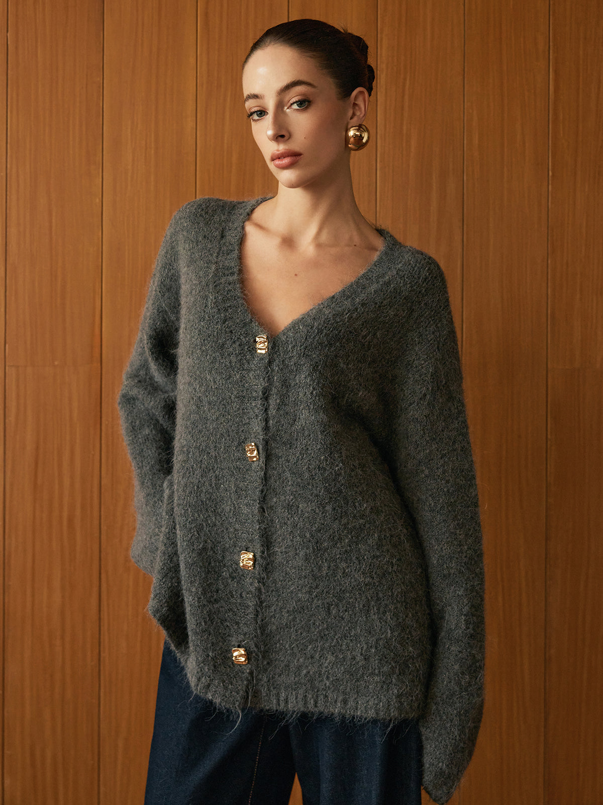 Wool-Blend Metal Button Knit Ceket