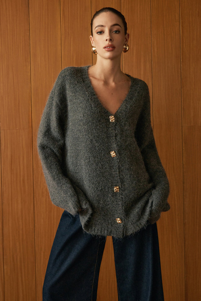 Wool-Blend Metal Button Knit Ceket