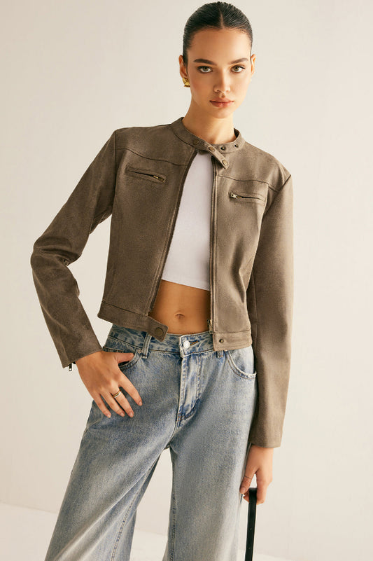 Boheme Button-Collar Zipper Ceket