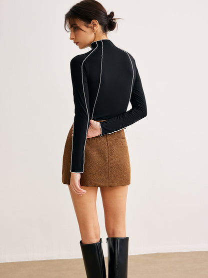 Lettuce Trim Contrast Piping Slim Bluz