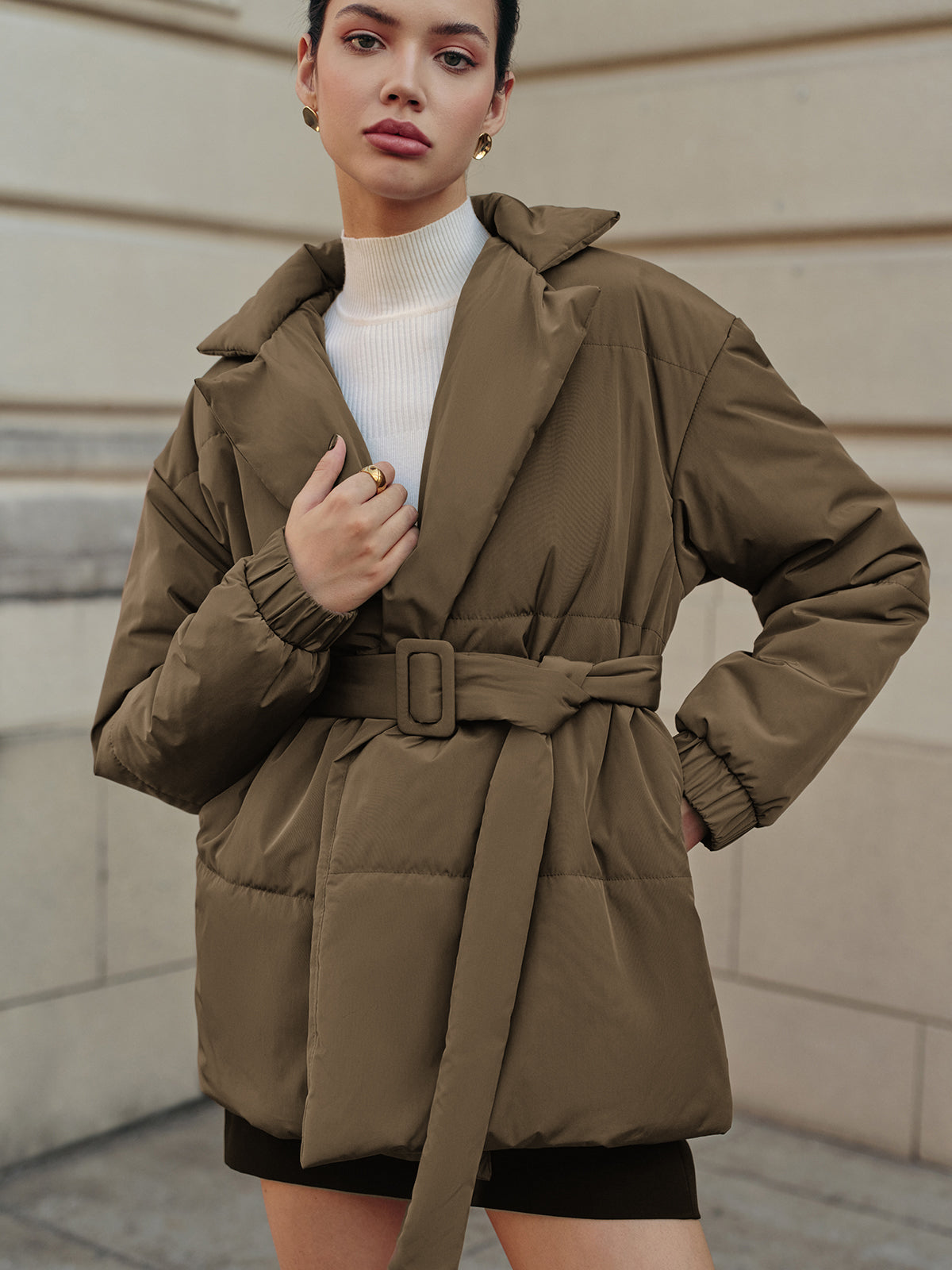 Belted Lapel Cozy Winter Mont