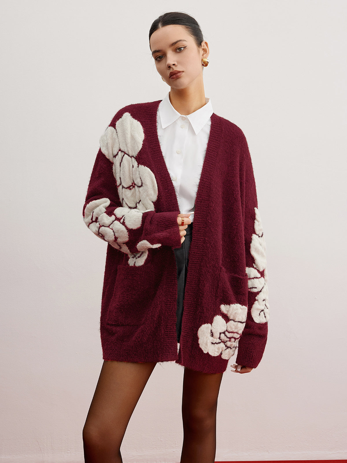 Wool-Blend Knit-Floral Hırka