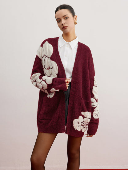 Wool-Blend Knit-Floral Hırka