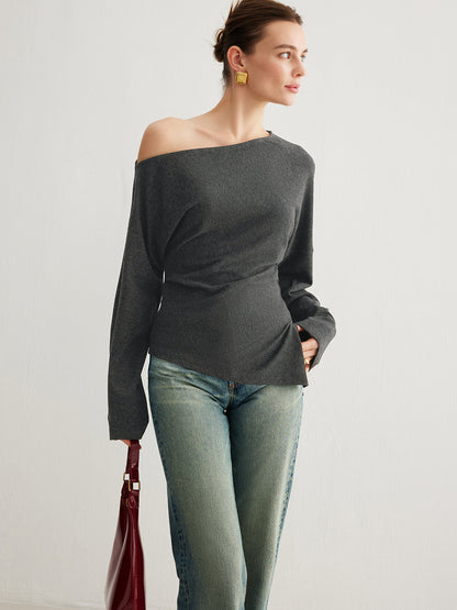 Asymmetrical Neck Slit Cinched Üst