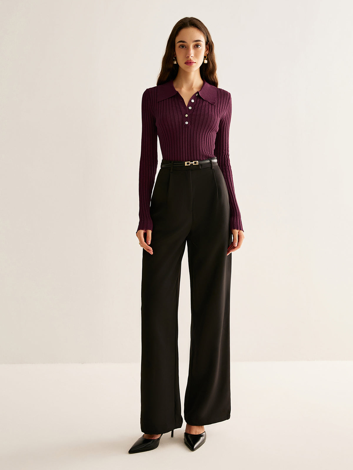 High Stretch Lapel Knit Üst
