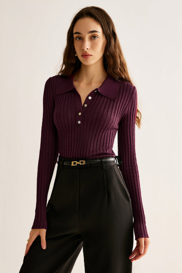 High Stretch Lapel Knit Üst