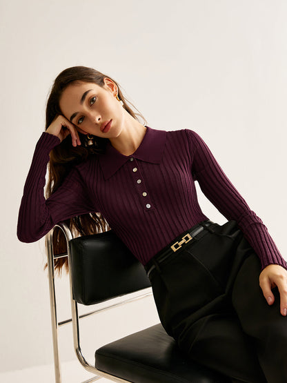 High Stretch Lapel Knit Üst