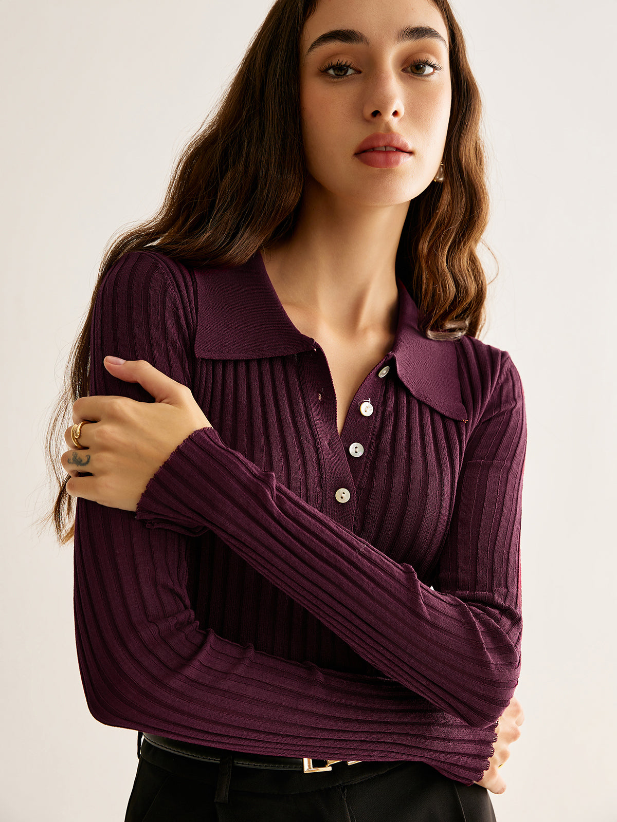 High Stretch Lapel Knit Üst
