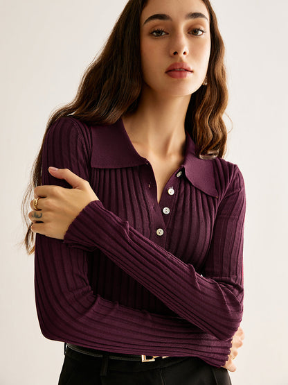High Stretch Lapel Knit Üst
