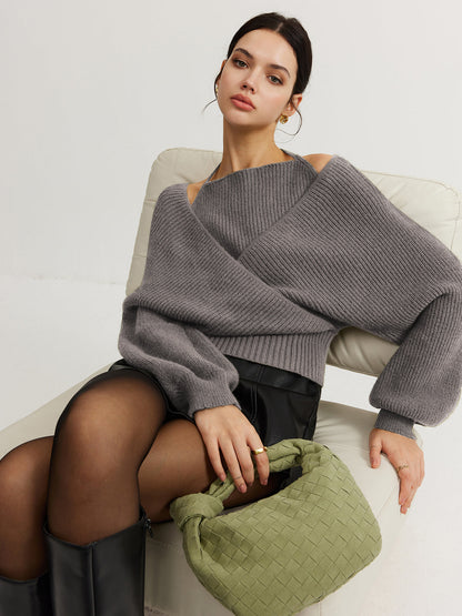 2 in 1 Bat Sleeve Halter Knit Üst