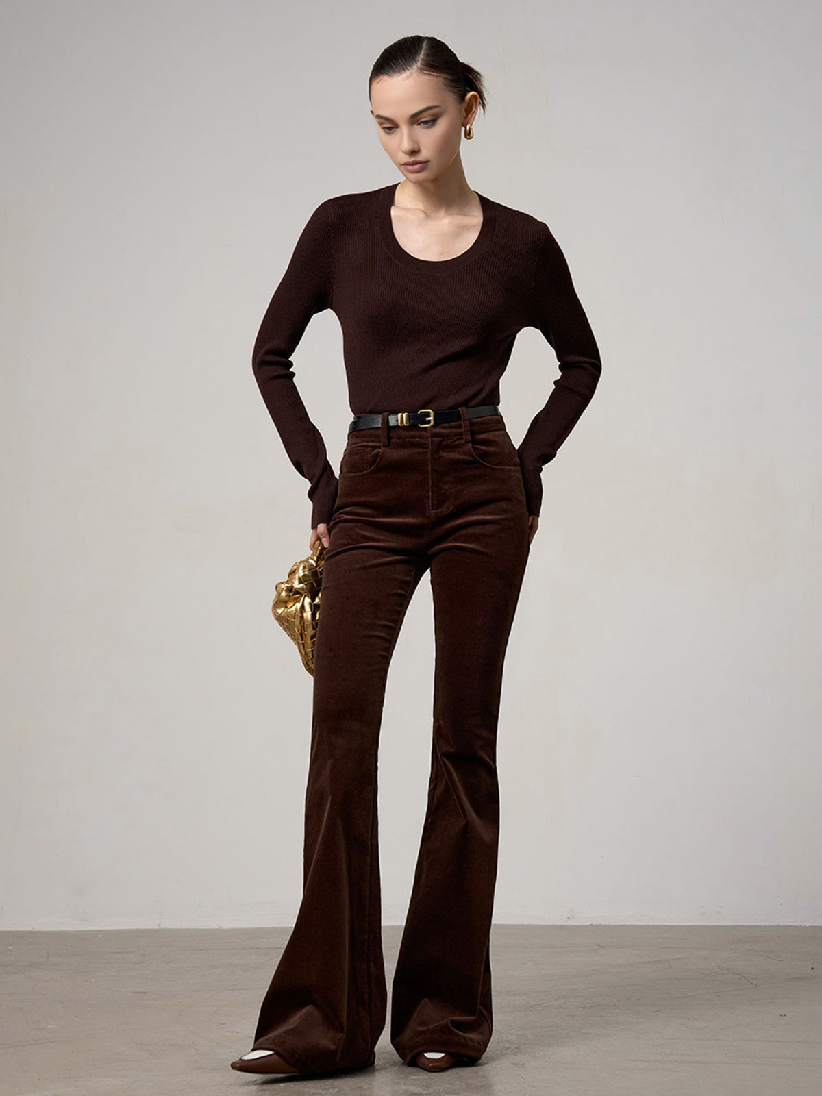 Corduroy Bootcut Pants Without Pantolon