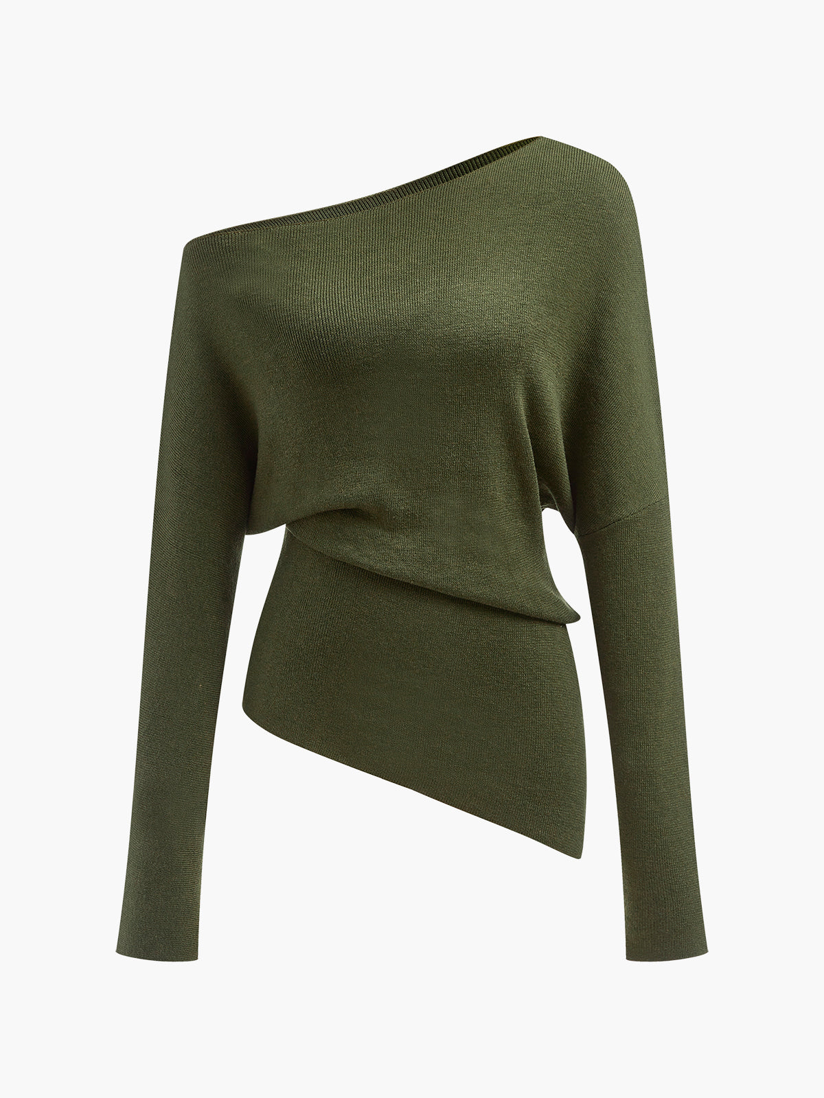 Wool-Blend Asymmetrical Neck Knit Üst