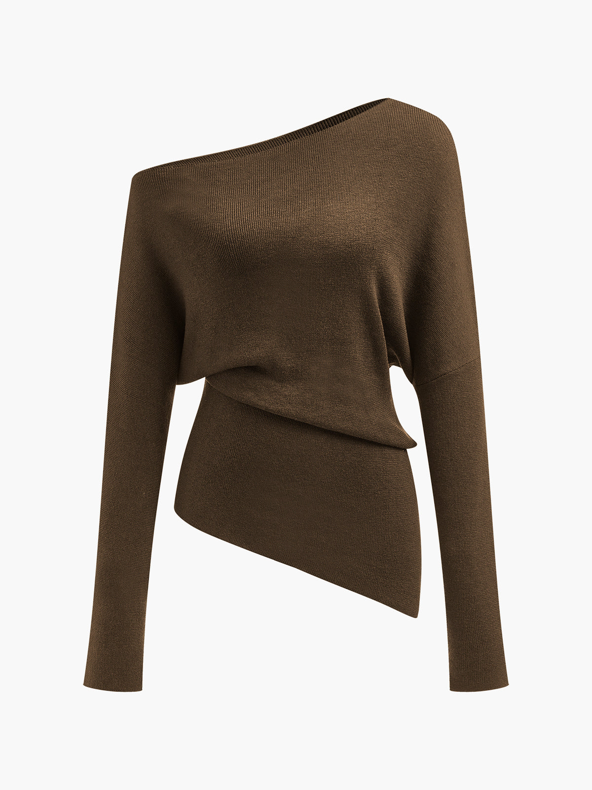 Wool-Blend Asymmetrical Neck Knit Üst