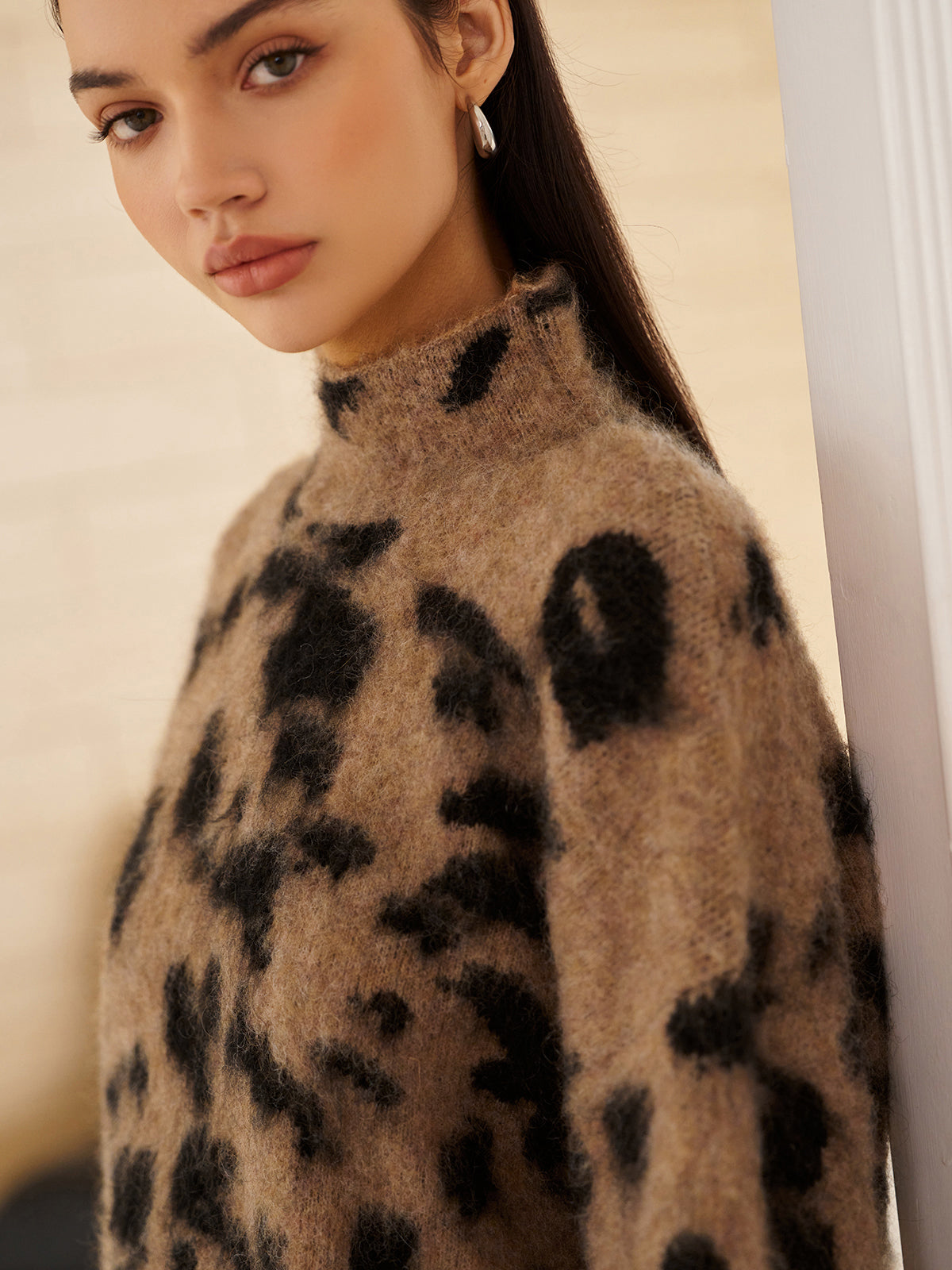 Wool-Blend Leopard Fuzzy Kazak