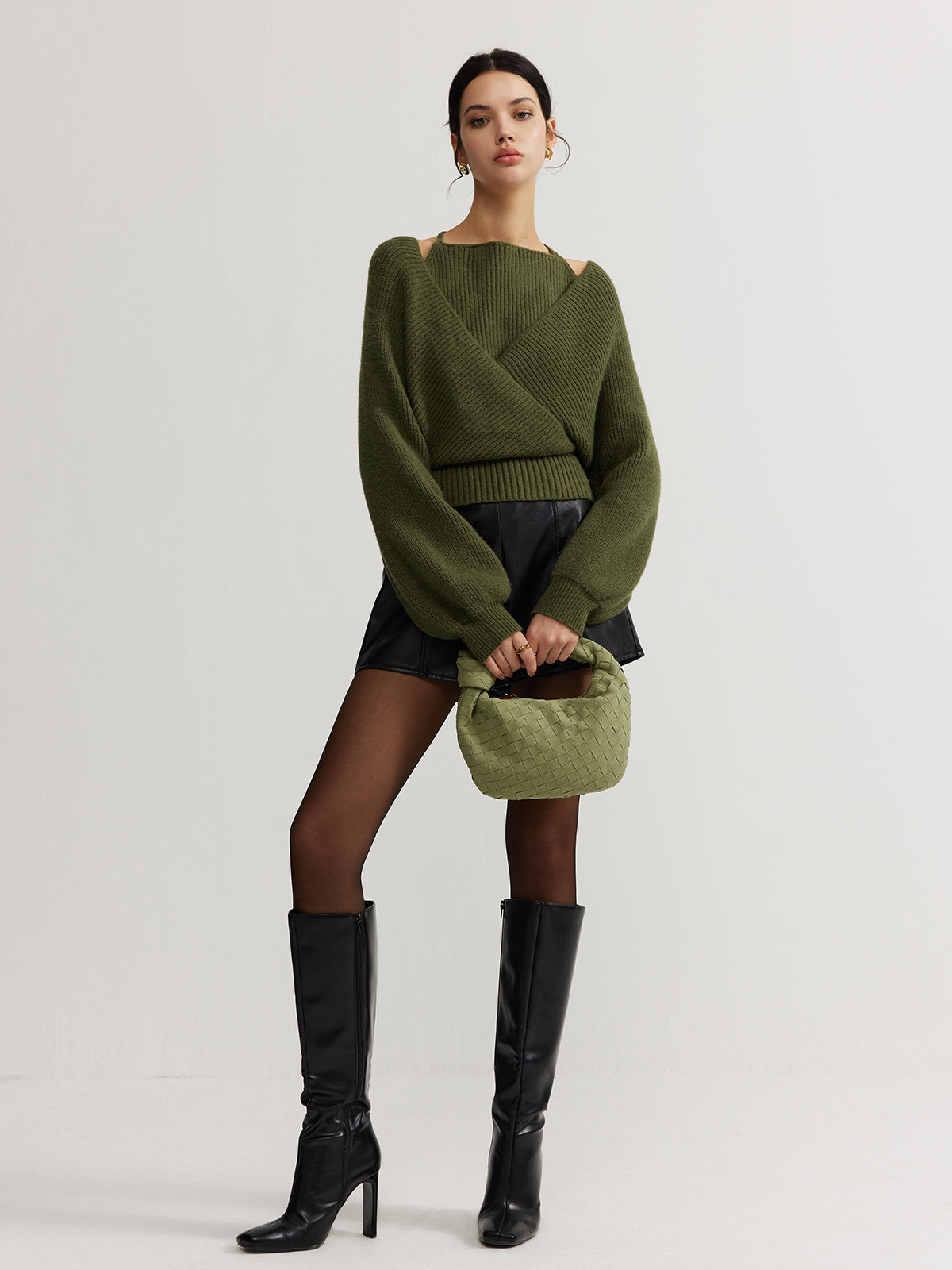2 in 1 Bat Sleeve Halter Knit Üst
