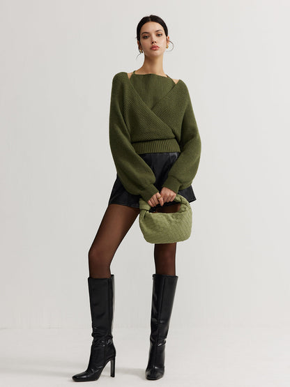 2 in 1 Bat Sleeve Halter Knit Üst