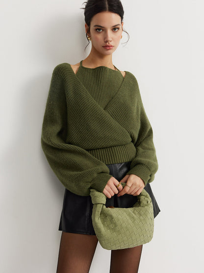 2 in 1 Bat Sleeve Halter Knit Üst